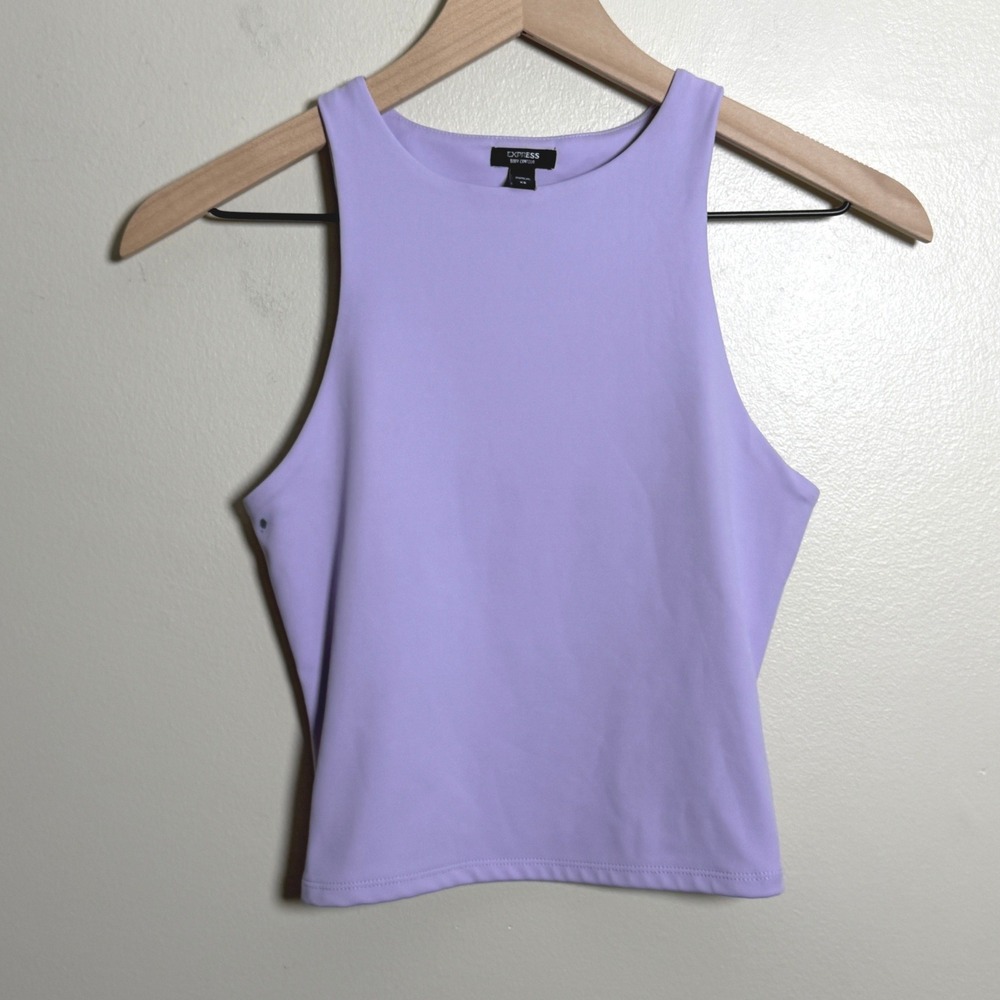 Express Womens Tank Top XS Purple Body Contour High Neck Sleeveless Crop Minimal